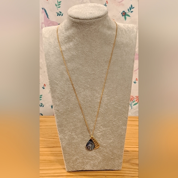 NWOT Ariki 22K Gold Plate & Genuine Paua Shell Pendant Necklace Jewelery - Picture 1 of 6